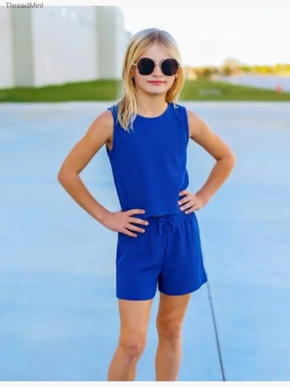 Girls 2 Piece Summer Outfit Sleeveless Top & Shorts Set Athletic Clothing
